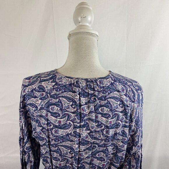 Few Moda Maxi Dress L Blue White Mint Magenta Floral Paisley V-Neck Long Sleeve - Picture 9 of 13